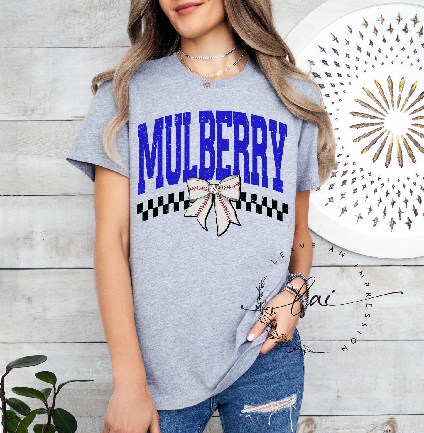 Mulberry Baseball Checkered Baseball Bow