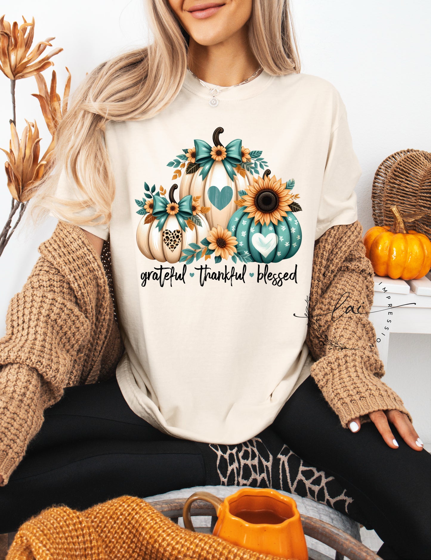 Grateful Thankful Blessed Pumpkin Trio