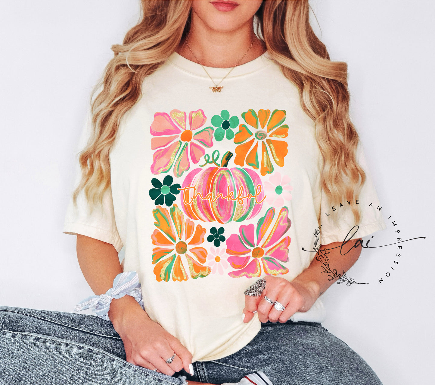 Watercolor Thankful Pumpkin with Floral