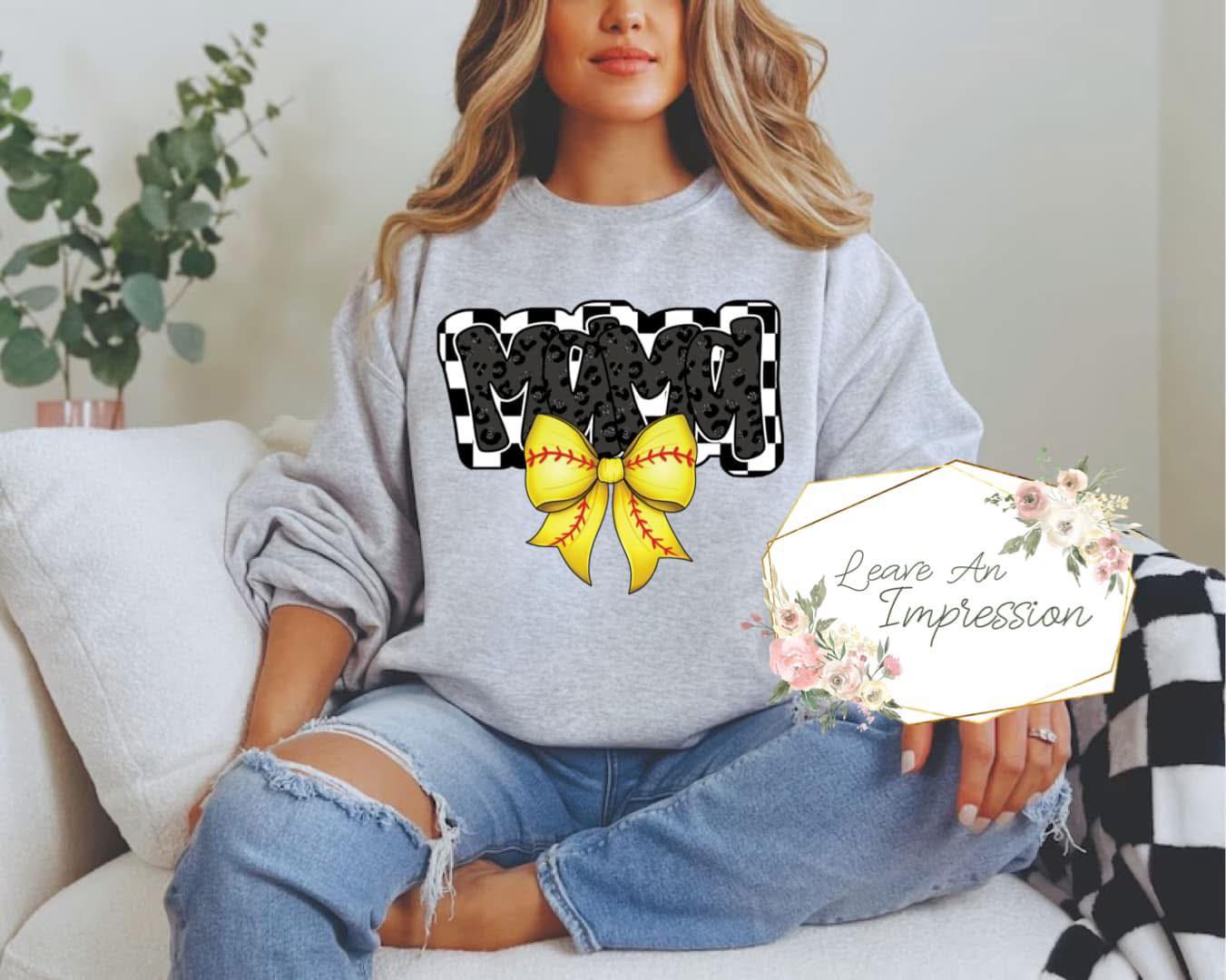 Softball Mama Checkered Background softball bow