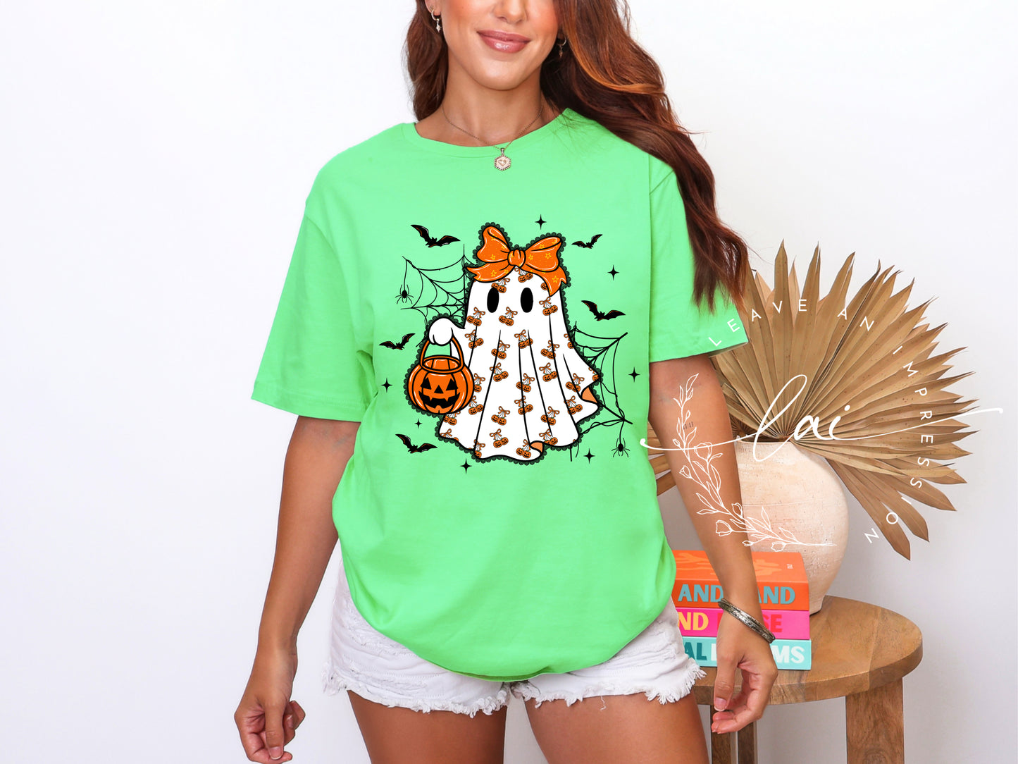 Cute Ghost With Mini Coquette Pumpkins