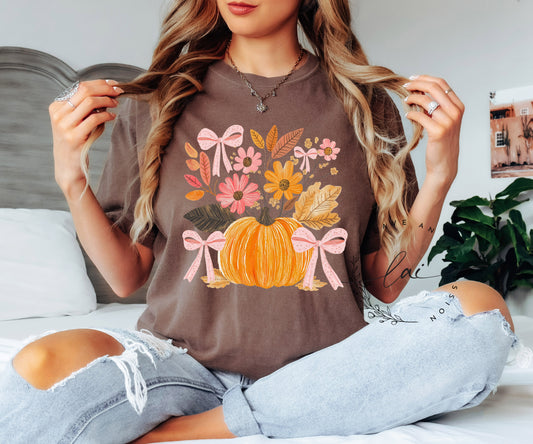 Floral pumpkin field with bows