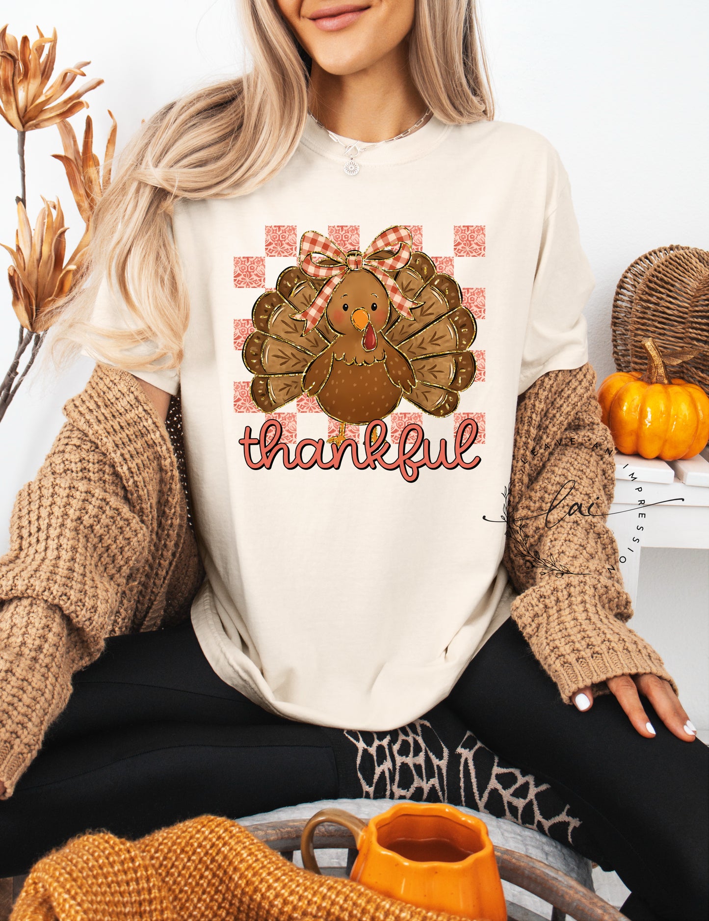 Thankful Turkey With Check Background