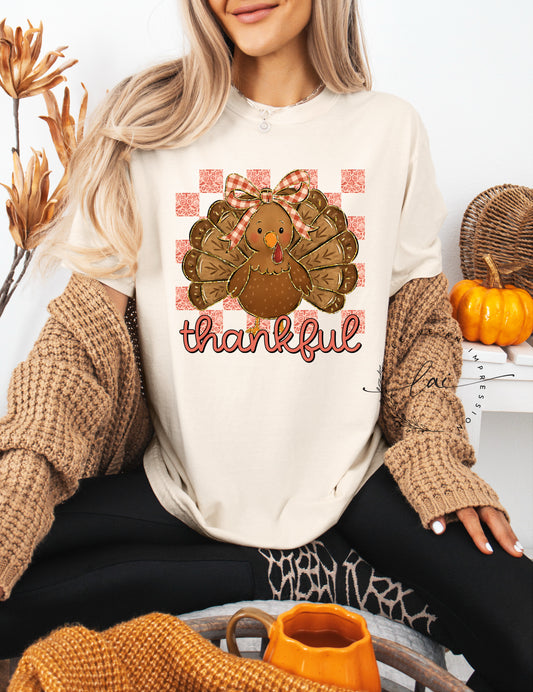 Thankful Turkey With Check Background