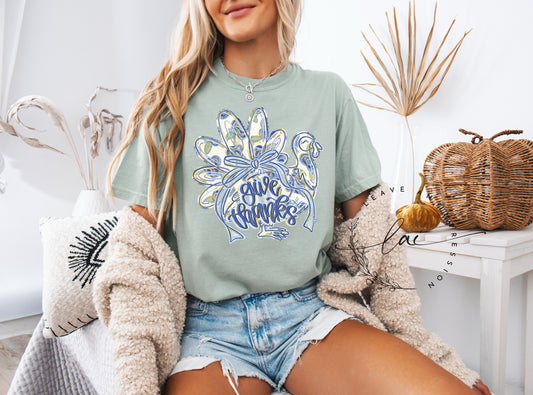 Give Thanks Blue Floral Turkey