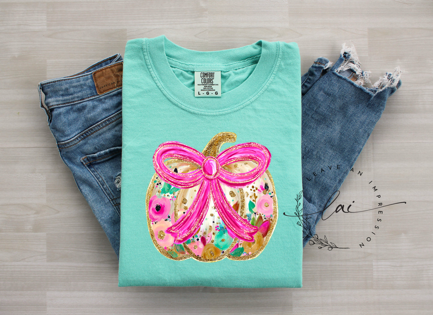 Floral pumpkin with pink bow