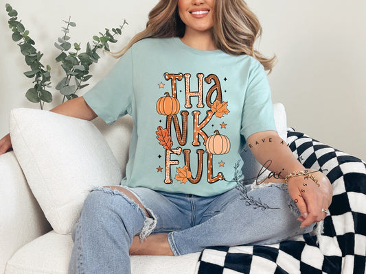 Thankful with pumpkins and leaves