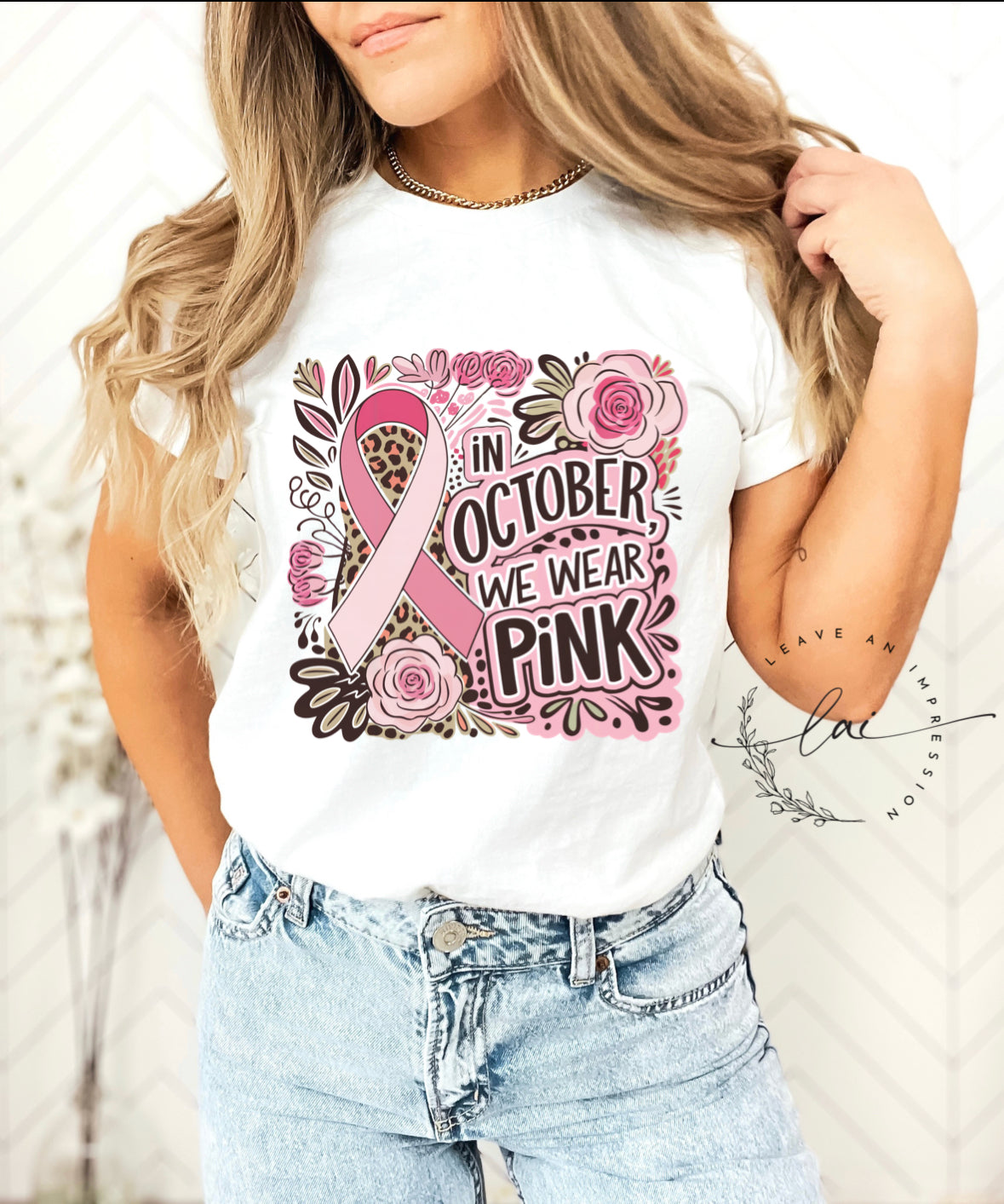 October We Wear Pink Floral With Ribbon