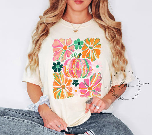 Watercolor Thankful Pumpkin with Floral