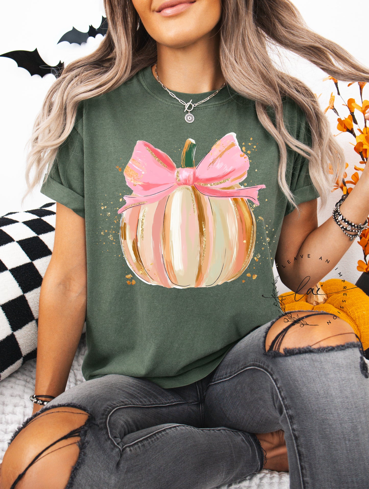 Pink Watercolor Pumpkin With Bow